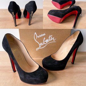 Christian Louboutin Women's Sz 38.5 US 8.5 Bianca Zip 140 Black Suede Pump Heels